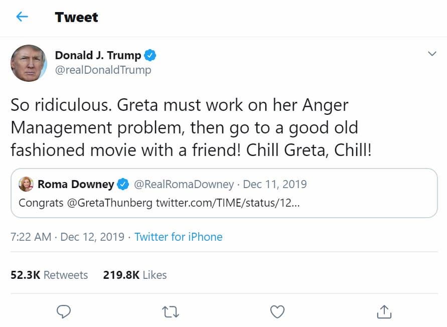 Donald Trump Tweets About Greta Thunberg