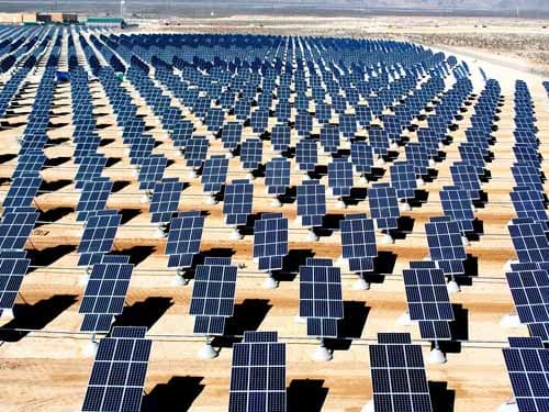 70,000 solar panels make up a giant solar photovoltaic array that will generate over 15 megawatts of solar power for the Nellis Air Force Base