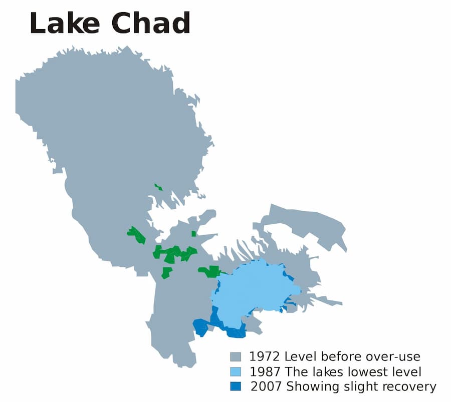 Lake Chad shrank by 95% since 1963