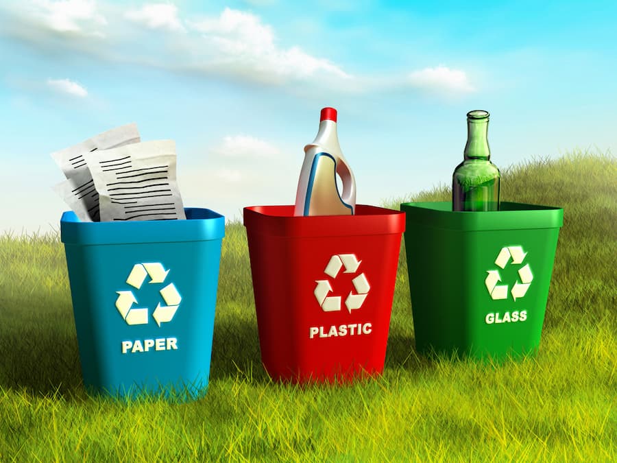 Recycling bins - paper, plastic and glass