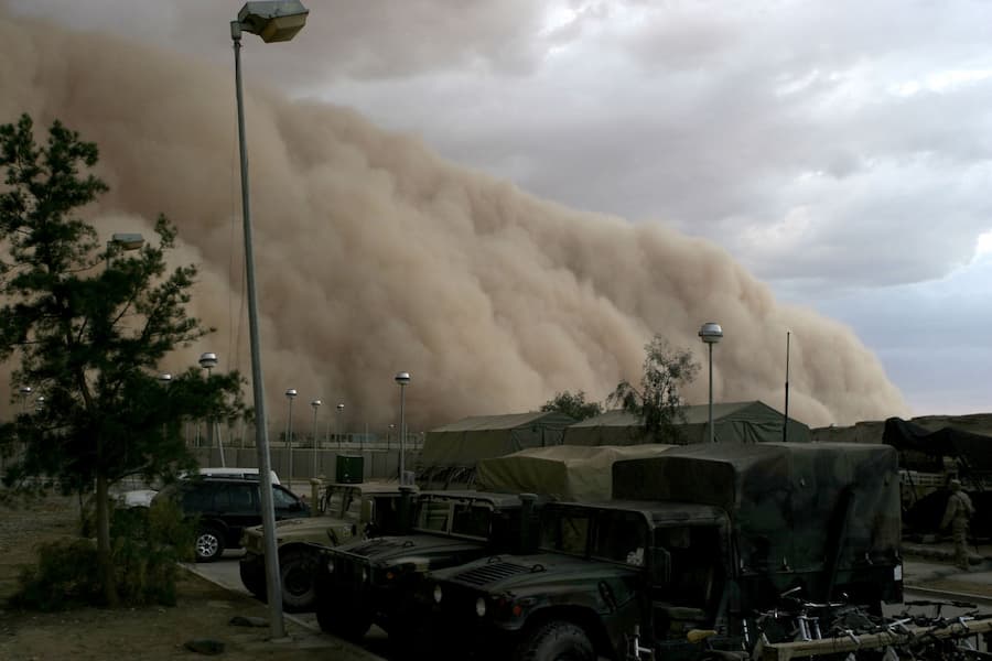 A massive sandstorm (haboob) closing in on a military camp in Iraq