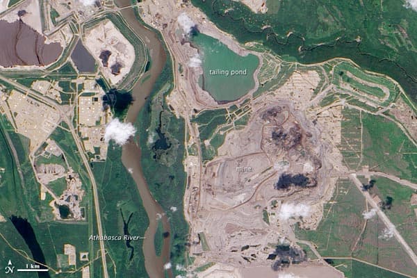 The Athabasca oil sands cause a great deal of environmental destruction which can be seen from space